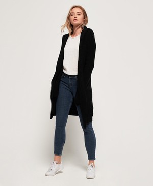 Superdry Taylor Hooded Longline Cardigan Női Kötöttáru Fekete | WJXYU1923